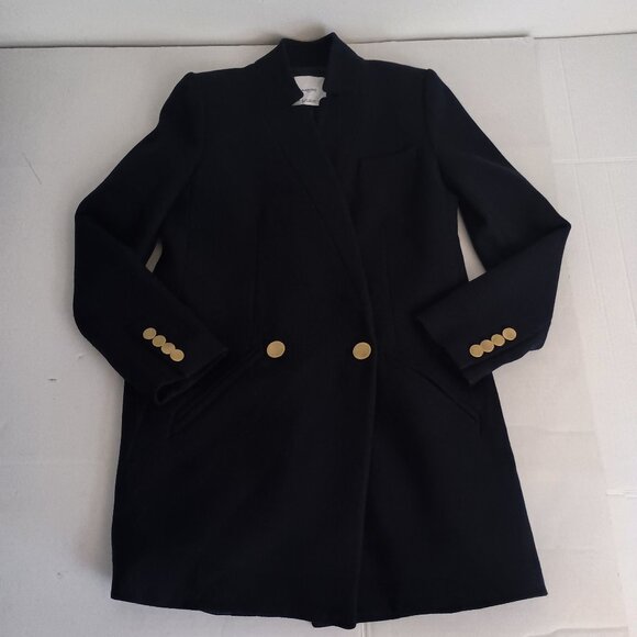 Mango Wool Blend Double Breasted Mid-Thigh Suit Coat Navy Blue Women’s XXS EUC - Picture 7 of 16